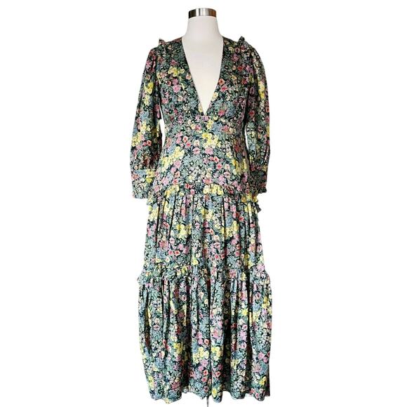 LOVESHACKFANCY Lorencia Maxi Dress Night Sky Glow Floral Multicolor S/M 6-8 NWT - Picture 3 of 12